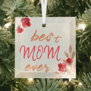 Adorno De Cristal Mejor Mamá Siempre Rosas Rojas Acuarela Madre