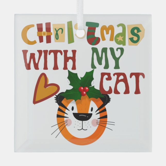 Adorno De Cristal MERRY CATMAS, Cute Cat Christmas Gift, X-mas cat   (Anverso)