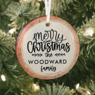 Adorno De Cristal Merry Christmas Family Name Keepsake Tree