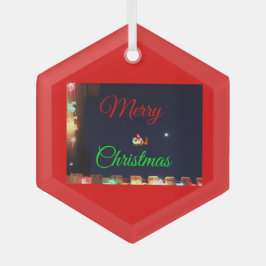 Adorno De Cristal Merry Christmas Santa and Rudolph