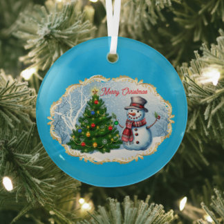 Adorno De Cristal Merry Christmas Snowman Tree Cute
