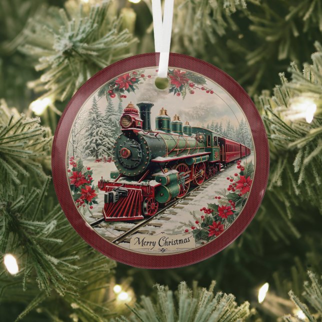Adorno De Cristal Merry Christmas Steam Train – Festive Journey  (in situ)
