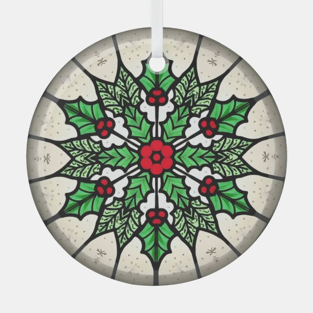Adorno De Cristal Merry Holly Glass Round Ornament (Anverso)