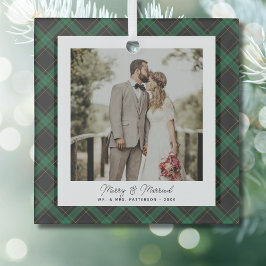 Adorno De Cristal Merry & Married Tartan Plaid, Personalizado fotogr