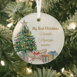 Adorno De Cristal Mi primer árbol de Navidad y cuna de bebé nuevo