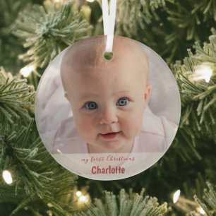 Adorno De Cristal Mi Primer Navidad Sencillo Bebé Foto Letra a Mano 