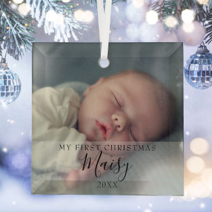 Adorno De Cristal Mi primera foto del bebé de Navidad Elegante Crist