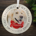 Adorno De Cristal Mi primera Mascota navideña para siempre - moderna<br><div class="desc">Este diseño simple y clásico está compuesto por tipografía de la síspera y agrega una foto personalizado. "Mi primera Navidad en mi casa para siempre" rodea la foto del personalizado.</div>
