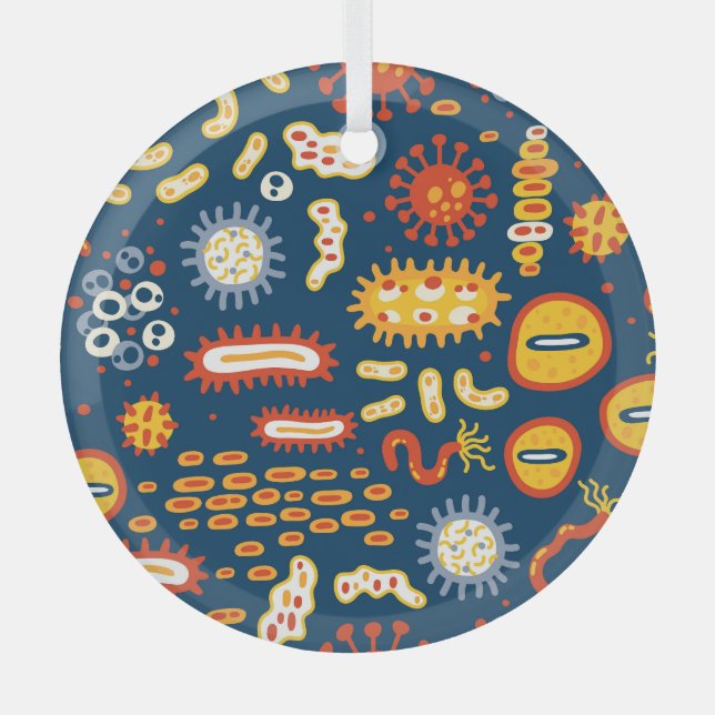 Adorno De Cristal Microorganismos azul oscuro: patrón de biología (Anverso)