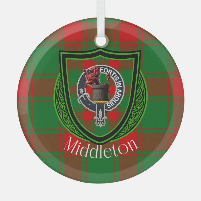 Adorno De Cristal Middleton Scottish Clan Tartan & Crest (Anverso)
