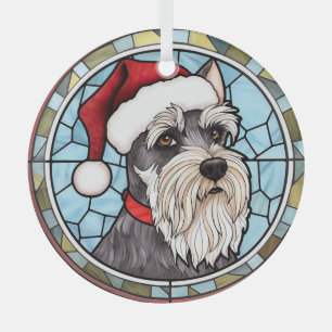 Adorno De Cristal Miniature Schnauzer Vidrio Pintado de Navidad