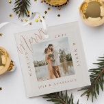 Adorno De Cristal Minimal Modern Married & Merry Gold Script Photo<br><div class="desc">Minimal and modern simple photo keepsake photo glass ornament to commemorate your first Christmas married. The design features a simple minimal design with a square photo design to display your special wedding photo. "Married & Merry",  year and couple's name displayed in a simple modern design around the photo.</div>