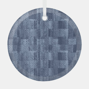 Adorno De Cristal Mínimo Denim Resumen Memphis Patchwork