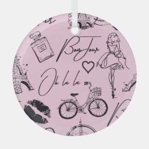 Adorno De Cristal Moda, caligrafía, Torre Eiffel, labios