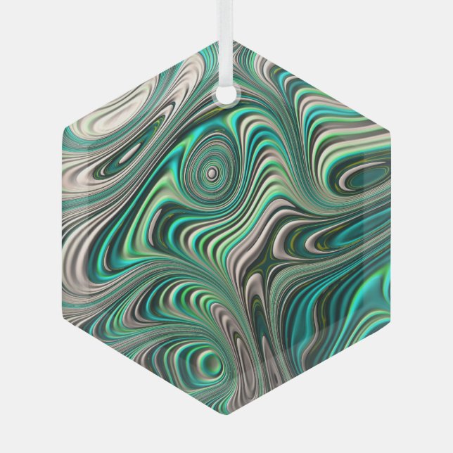 Adorno De Cristal Modelo verde azulado de resumen fractal de Paua Ab (Anverso)
