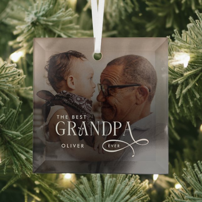 Adorno De Cristal Modern Best GrandPa Ever Photo Personalized (in situ)
