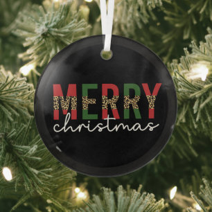 Adorno De Cristal Moderna tipografía impresa de leopardo navideño