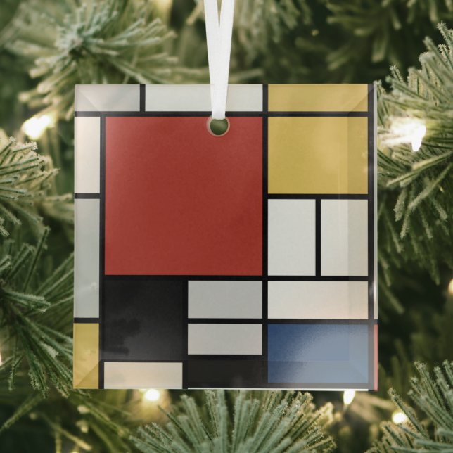 Adorno De Cristal Mondrian Pintura de Plano Rojo Amarillo Azul Gris  (in situ)