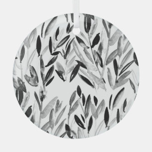Adorno De Cristal Monocromo elegante: Patrón de hojas naturales