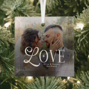 Adorno De Cristal Monograma de foto de boda personalizada de amor mo