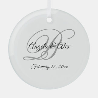 Adorno De Cristal Monograma de letra script elegante en negro y gris