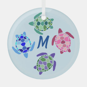 Adorno De Cristal Monograma de Suncatcher para las tortugas marinas 