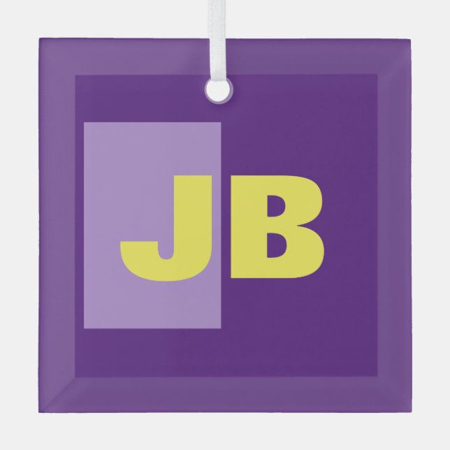 Adorno De Cristal Monograma Letras iniciales Amarillo púrpura (Anverso)