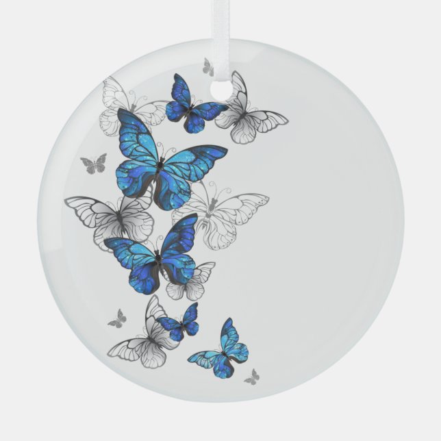 Adorno De Cristal Morfo de las mariposas voladoras azules (Anverso)