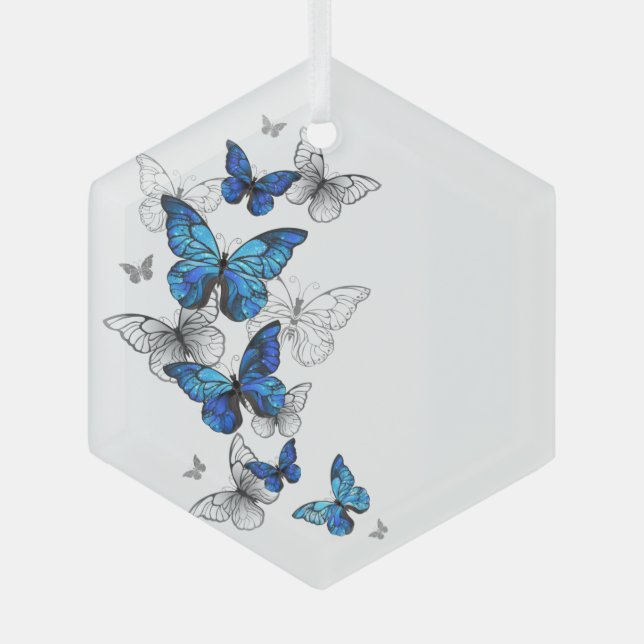 Adorno De Cristal Morfo de las mariposas voladoras azules (Anverso)