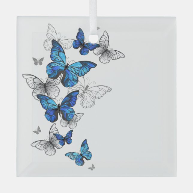 Adorno De Cristal Morfo de las mariposas voladoras azules (Anverso)