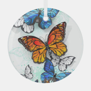 Adorno De Cristal Morfo y monarca de las mariposas voladoras