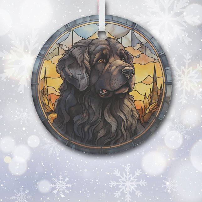 Adorno De Cristal Mosaico de perro negro de Terranova manchado (Subido por el creador)