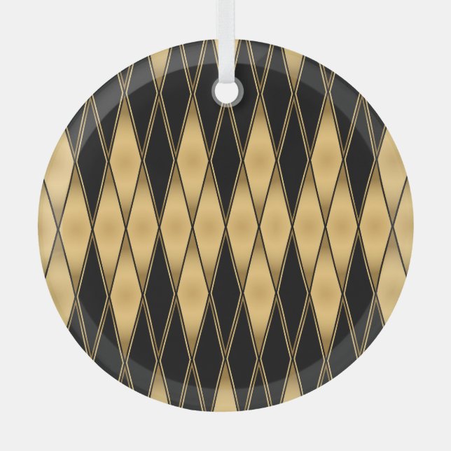 Adorno De Cristal Motivo del diamante: elegante patrón oro-negro. (Anverso)