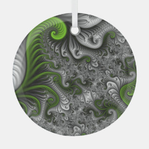 Adorno De Cristal Mundo de fantasía verde y gris arte fractal abstra