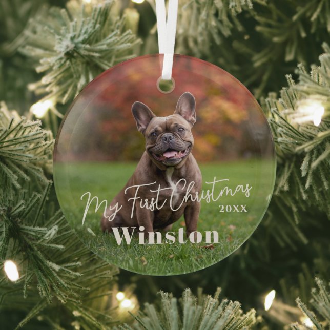 Adorno De Cristal My First Christmas Custom Pet Name Photo (in situ)