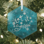 Adorno De Cristal Mystical Winter Blue Silver Snowflakes Let It Snow<br><div class="desc">Un místico cielo azul invernal con copos de nieve plateados y la maravillosa frase clásica Let It Snow. Ideal para el árbol de Navidad de esta temporada.</div>