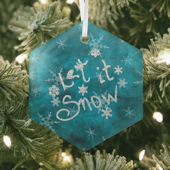 Adorno De Cristal Mystical Winter Blue Silver Snowflakes Let It Snow (in situ)