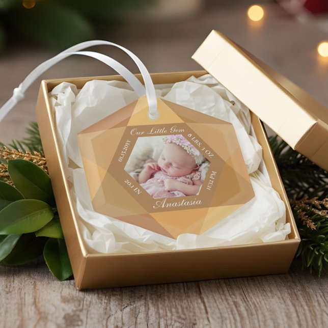 Adorno De Cristal Nacida de Nacimiento de Nuestra Pequeña Gema Novie (Our Little Gem November Birthstone Baby Birth Stat Glass Ornament)