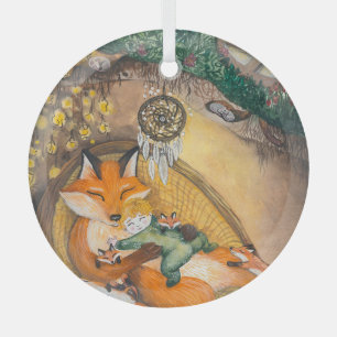 Adorno De Cristal Nap De La Familia Fox Por La Tarde, Watercolor Mea