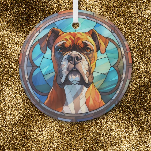 Adorno De Cristal Naranja azul Boxer Dog Manchado (Subido por el creador)