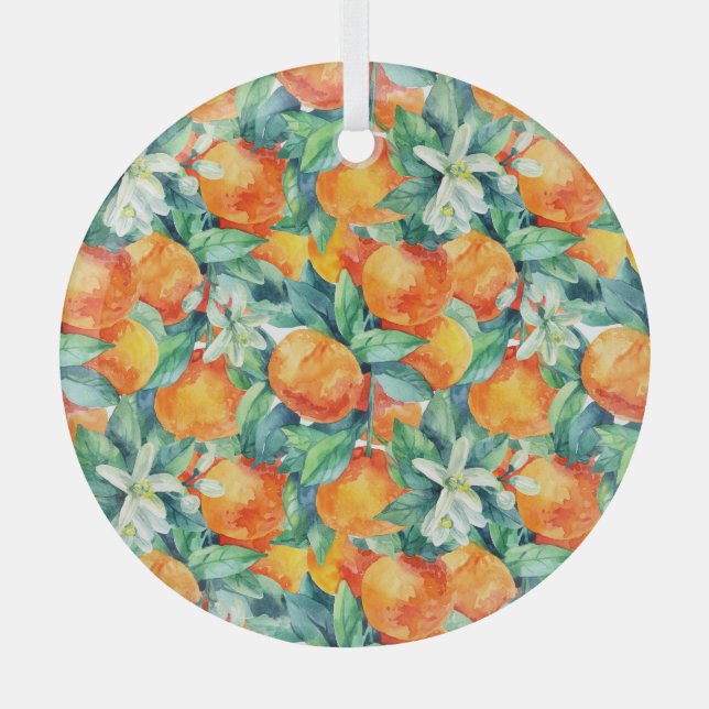 Adorno De Cristal Naranja mandarino: Ilustracion retro acuarela (Anverso)