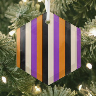 Adorno De Cristal Naranja Violeta Negro Raya Halloween