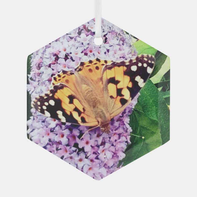 Adorno De Cristal Naranja y mariposa negra (Anverso)