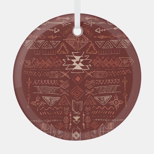 Adorno De Cristal Navajo Aztec: Patrón de Doodle Étnico. (Anverso)