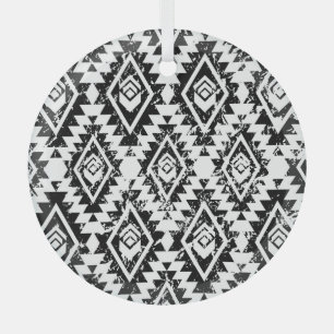 Adorno De Cristal Navajo tribal: geométrico blanco negro.