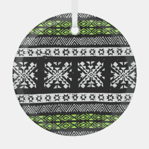 Adorno De Cristal Navajo tribal, patrón verde blanco negro.