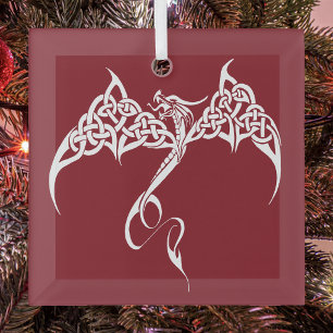 Adorno De Cristal Navidad Celta Tribal Dragón Rojo Blanco