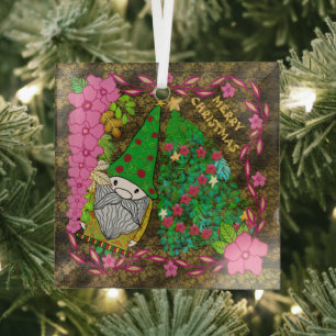 ADORNO DE CRISTAL NAVIDAD FEROSA PERSONALIZADA CON ÁRBOL DE GNOME XM