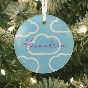 Adorno De Cristal Navidad Nombre Personalizado Nubes