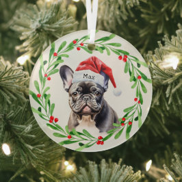 Adorno De Cristal Navidad Perro Negro Bulldog francés Santa